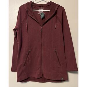LL Bean Womens Small Burgundy Cozy Full Zip Hooded Sweatshirt Pockets 508063 NWT